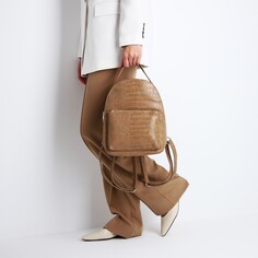 Рюкзак женский из искусственной кожи на молнии, 1 карман, цвет бежевый NO Brand