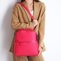 Рюкзак женский из искусственной кожи на молнии, 2 кармана, цвет фуксия NO Brand