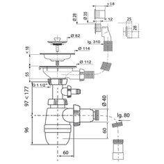 Сифоны сифон для мойки WIRQUIN Neo 3.1/2" чашка 114мм отвод д/БТ универс перелив гофротруба 40х40/50мм
