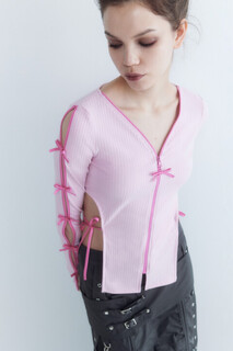 блузка женская Лонгслив на молнии с фигурным вырезом и завязками Befree