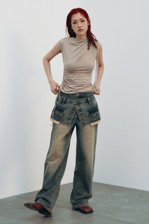 брюки джинсовые женские Джинсы wide широкие с имитацией юбки Befree