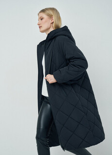 Объёмное стёганое пальто с капюшоном, Черный O'stin