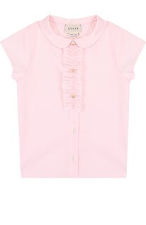 Хлопковая блуза с оборкой и коротким рукавом Gucci