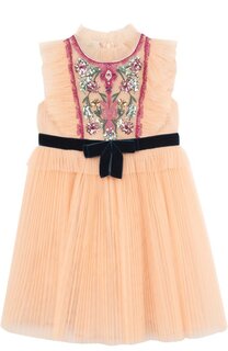 Многослойной платье с плиссированной юбкой и вышивкой пайетками Gucci