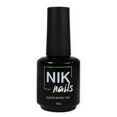 Верхнее покрытие для гель-лаков NIK NAILS Глянцевый топ для ногтей / топ без липкого слоя Top Super Shine 15.0