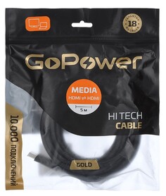 Кабель интерфейсный HDMI-HDMI GoPower 00-00027307 (M)-(M) 5.0M BLACK