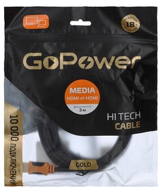 Кабель интерфейсный HDMI-HDMI GoPower 00-00027309 (M)-(M) 3.0M BLACK