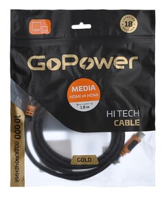 Кабель интерфейсный HDMI-HDMI GoPower 00-00027308 (M)-(M) 1.8M BLACK