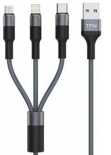 Кабель TFN TFN-CFZ3IN1GR USB Type-A/Lightning, microUSB, miniUSB, 1.2м, graphite