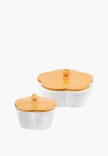 Набор контейнеров для хранения продуктов Elan Gallery 2 предмета - для печенья 14,8х14,8х11,5 см и для печенья 19,5х19,5х10 см Розы, с деревянными крышками