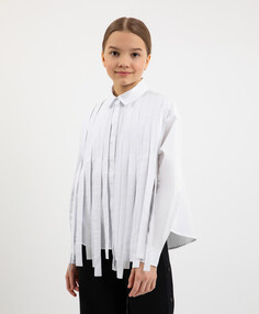 Рубашка с отлетными элементами из текстильных полос разной длины белая для девочек Gulliver (158)