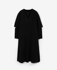 Платье трикотажное с акцентными рукавами миди черное GLVR (L)