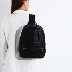 Рюкзак женский из искусственной кожи на молнии, 2 кармана, цвет черный NO Brand