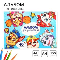 Альбом для рисования а4, 40 листов 100 г/м², на склейке, щенячий патруль PAW Patrol