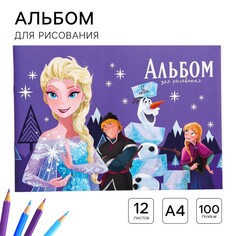 Альбом для рисования а4, 12 листов 100 г/м², на скрепке, холодное сердце Disney