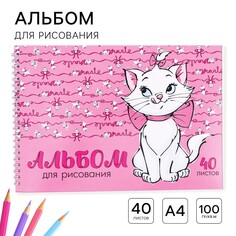 Альбом для рисования а4, 40 листов 100 г/м², на пружине, коты аристократы Disney