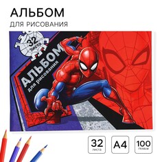 Альбом для рисования а4, 32 листа 100 г/м², на скрепке, человек-паук Marvel