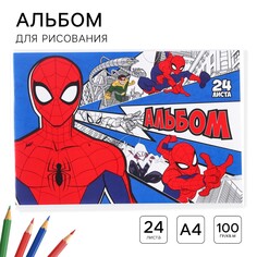 Альбом для рисования а4, 24 листа 100 г/м², на скрепке, человек-паук Marvel