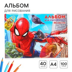 Альбом для рисования а4, 40 листов 100 г/м², на склейке, человек-паук Marvel