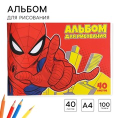 Альбом для рисования а4, 40 листов 100 г/м², на скрепке, человек-паук Marvel