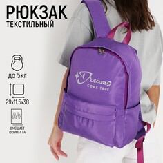Рюкзак школьный текстильный dreams come true, цвет фиолетовый, 38 х 12 х 30 см Nazamok