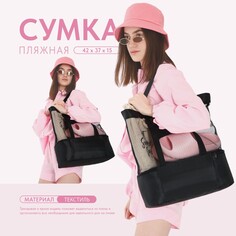 Сумка - шопер пляжная c термо-карманом , 42х37х15 см, черный цвет Nazamok