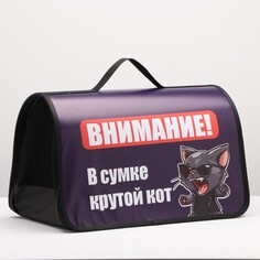 Сумка - переноска для животных каркасная, 45 х 25 х 30 см фиолетовая с котом NO Brand