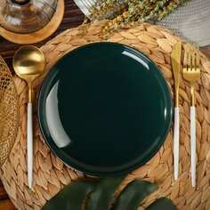 Тарелка десертная, керамика, 20 см, круглая, Эмеральд, Daniks, Y4-7617, зеленая