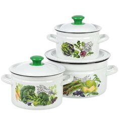 Набор посуды эмал сталь, 3 пр, кастрюли 2, 3, 5 л, Керчь, Зеленые овощи-1, бел
