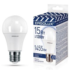 Лампа светодиодная E27, 15 Вт, 120 Вт, 180-240 В, груша, 6500 К, свет дневной, Ergolux