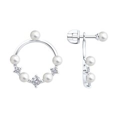 Серьги SOKOLOV из серебра с синтетическим жемчугом и фианитами