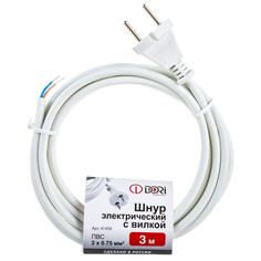 Кабель готовый со штекером (вилкой) кабель с вилкой 2x0,75 3 м. 6 А без выключателя, белый Dori