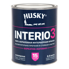Краски для стен и потолков краска акриловая HUSKY INTERIO 3 для стен и потолков база А бархатно-матовая 0,9л, арт.32241