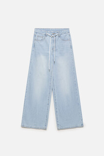 брюки джинсовые женские Джинсы wide широкие с кулиской и шнурком Befree