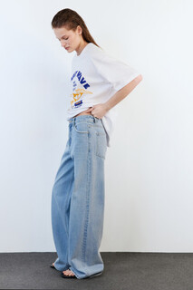 брюки джинсовые женские Джинсы wide широкие с потертостями Befree