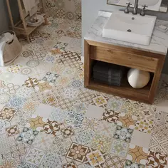 Глазурованный керамогранит Estima Jam JA01 40.5x40.5 см 1.804 м² неполированный цвет бежевый/зеленый с принтом