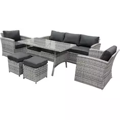 Комплект садовой мебели Orlean искусственный ротанг серый диван 1 шт. кресло 2 шт. пуф 2 шт. стол 1 шт. подушки 12 шт. Без бренда