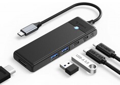 Док-станция Orico ORICO-PWD-5P-BK-EP 5-в-1, 2*USB-A 3.0, 5 Гбит/с, 1*USB-C PD 100 Вт, 1*HDMI, 4K/30Гц, 1*USB-C 3.0, 5 Гбит/с, черная