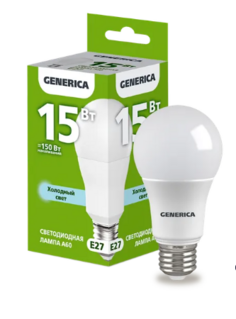 Лампа светодиодная GENERICA LL-A60-15-230-65-E27-G A60 15Вт грушевидная 6500К E27 230В