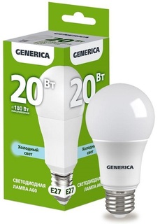 Лампа светодиодная GENERICA LL-A60-20-230-65-E27-G A60 20Вт грушевидная 6500К E27 230В