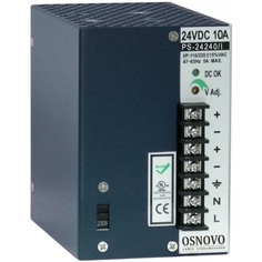 Блок питания OSNOVO PS-24240/I промышленный. DC24V, 10A (240W). Диапазон входных напряжений: AC115, 230V. КПД: 82%. Регулировка выходного напряжения в