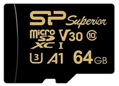 Карта памяти 64GB Silicon Power SP064GBSTXDV3V1GSP microSDXC Class 10 UHS-I U3 A1 100/80 Mb/s Superior Golden A1 (SD адаптер)