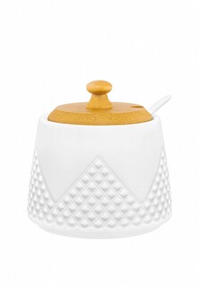 Сахарница Elan Gallery 350 мл 9,7х9,7х10,5 см Ромбики с ложкой и деревянной крышкой