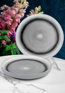 Набор тарелок Elan Gallery Серый меланж, с бортиком, NEW BONE CHINA, 18,5х18,5х2,3 см