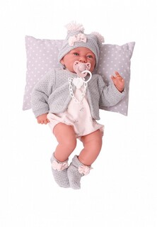 Кукла Munecas Dolls Antonio Juan младенец Валерия в сером, 40 см, мягконабивная