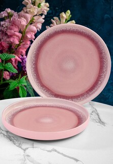 Набор тарелок Elan Gallery Розовый меланж, с бортиком, NEW BONE CHINA, 18,5х18,5х2,3 см