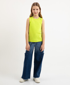 Джинсы силуэта палаццо с дестрой эффектом синие для девочек Gulliver