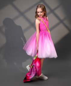 Юбка из сетки с градиентным цветовым переходом розовая для девочки Gulliver