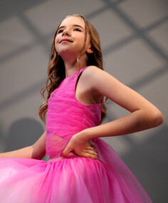 Блузка из сатина и сетки розовая для девочек Gulliver