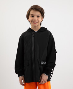 Пиджак с асимметричной застежкой из футера и плащовки черный для мальчика Gulliver